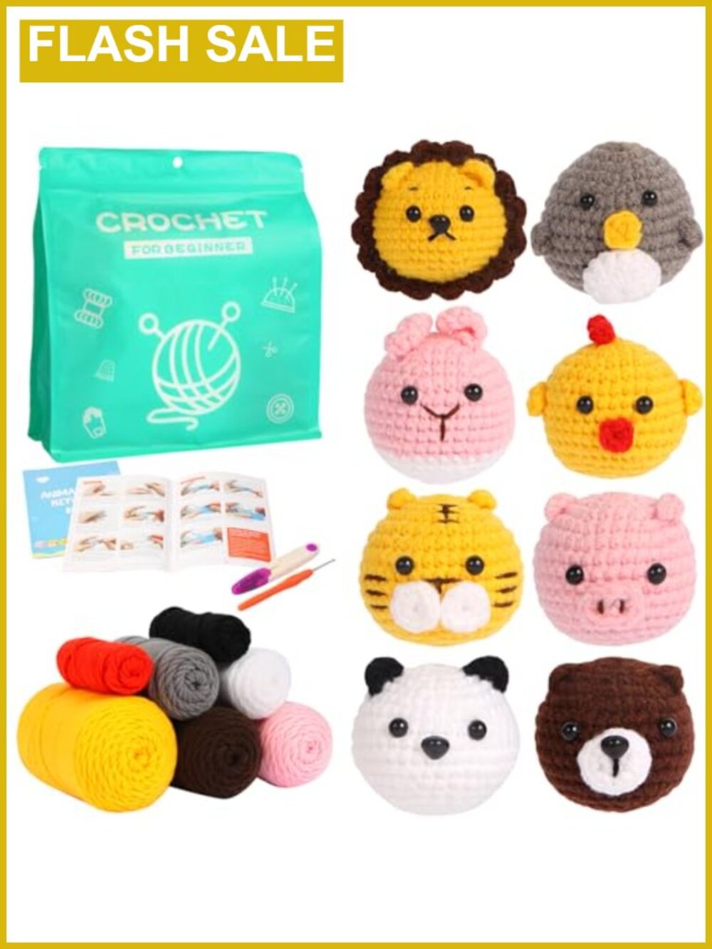 GOZATO Crochet Kit for Beginners 8 Animal Dolls Complete DIY Gift Set